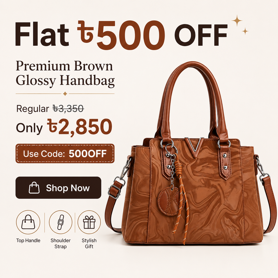 Elegant Brown Glossy Handbag for Women – Premium Shoulder Bag
