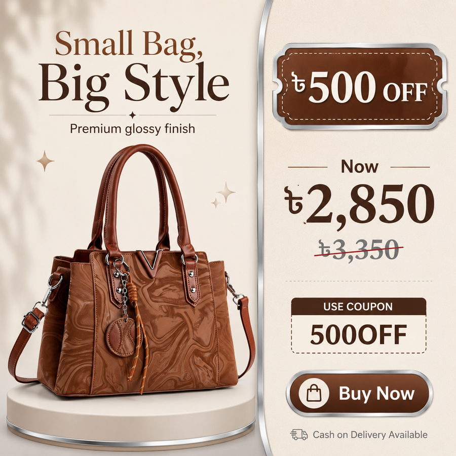 Elegant Brown Glossy Handbag for Women – Premium Shoulder Bag
