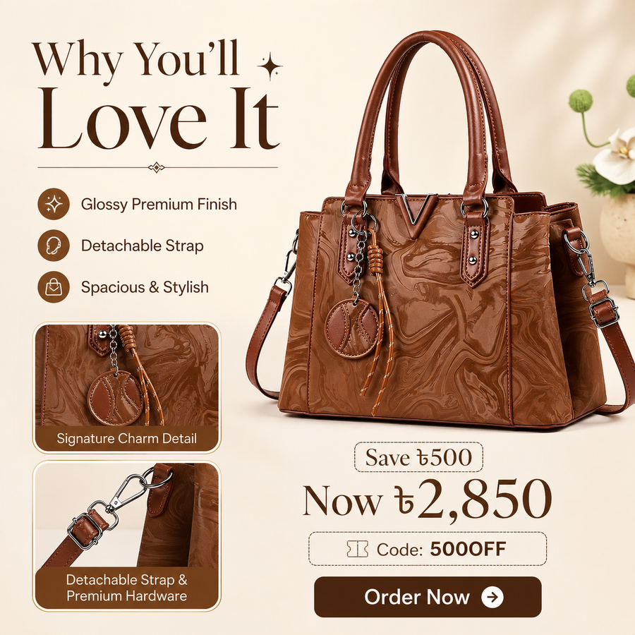 Elegant Brown Glossy Handbag for Women – Premium Shoulder Bag