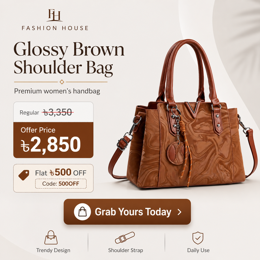 Elegant Brown Glossy Handbag for Women – Premium Shoulder Bag
