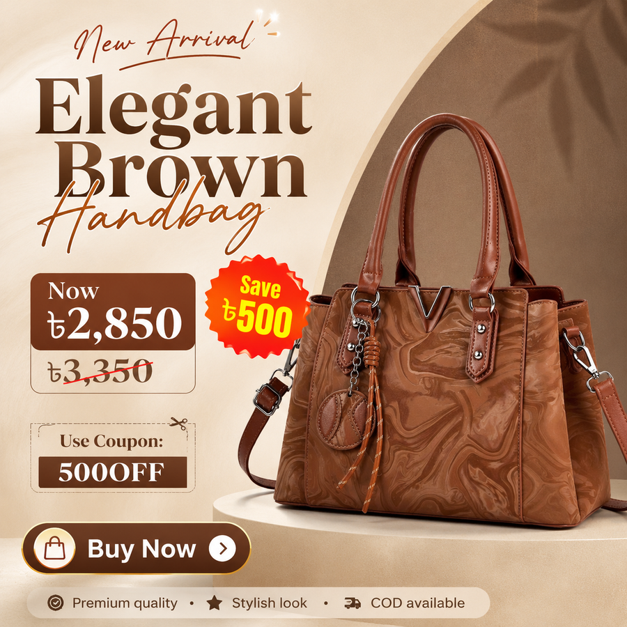 Elegant Brown Glossy Handbag for Women – Premium Shoulder Bag